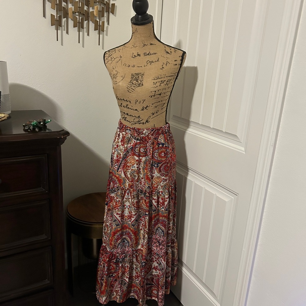 SHEIN Red and Cream Paisley Maxi Skirt - 20